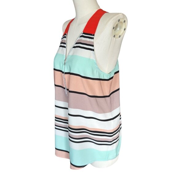 THML Multicolored Striped V-Neck Sleeveless Pullover Top Women's Sz M - Picture 2 of 9